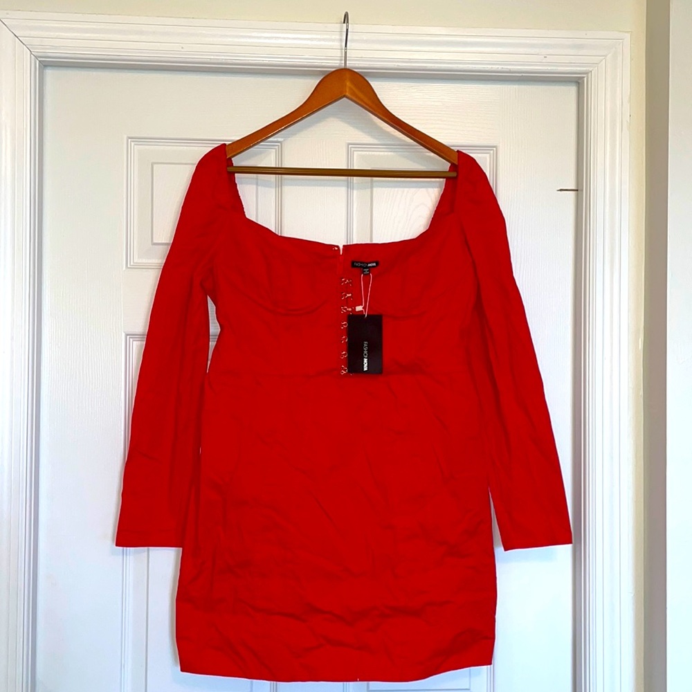 Fashion Nova Red Long Sleeve Dress